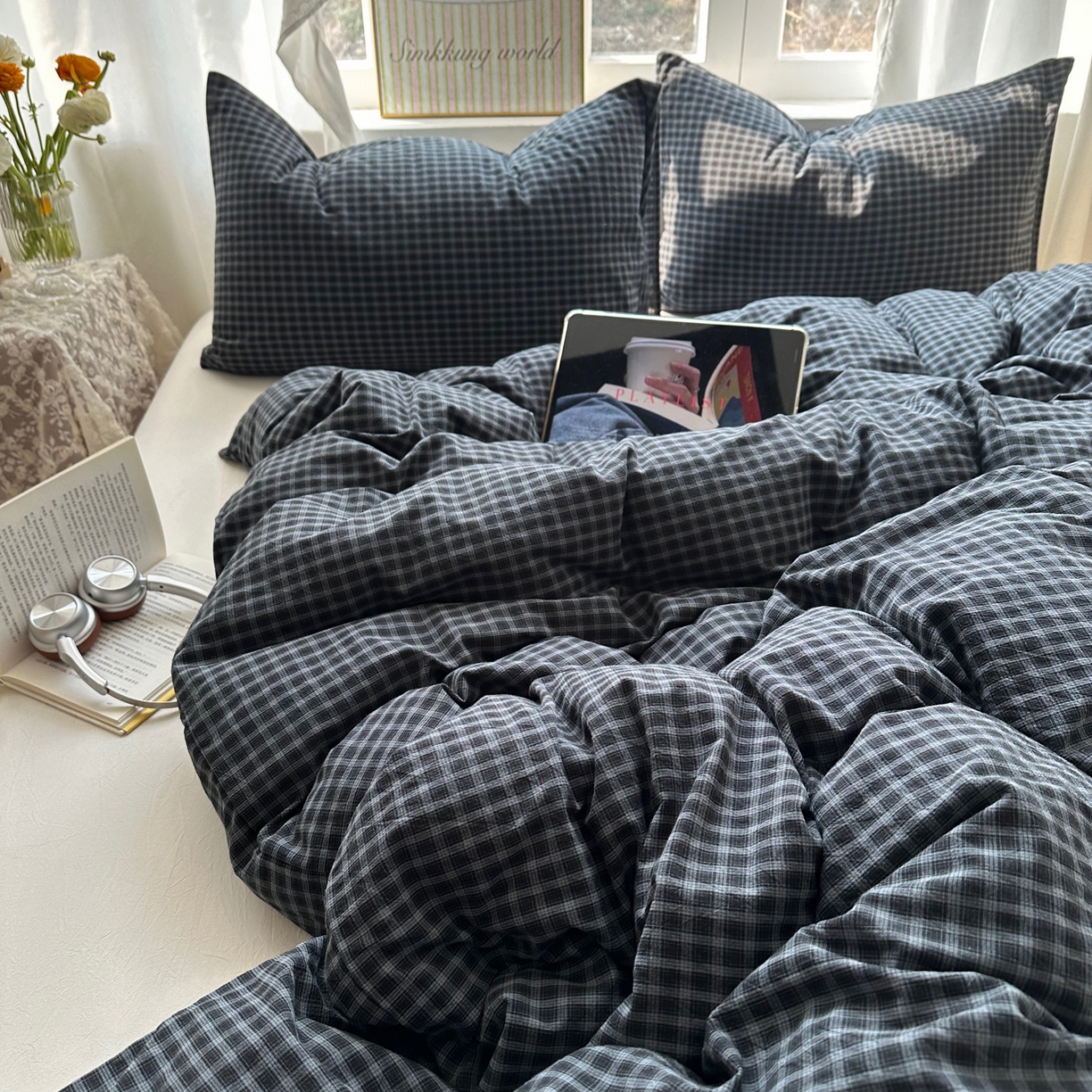 91家纺网 家纺一手货源 找家纺 六巷胡同 2026新款A类全棉纯棉水洗棉色织格子单品被套 被套单件 追光-蓝格