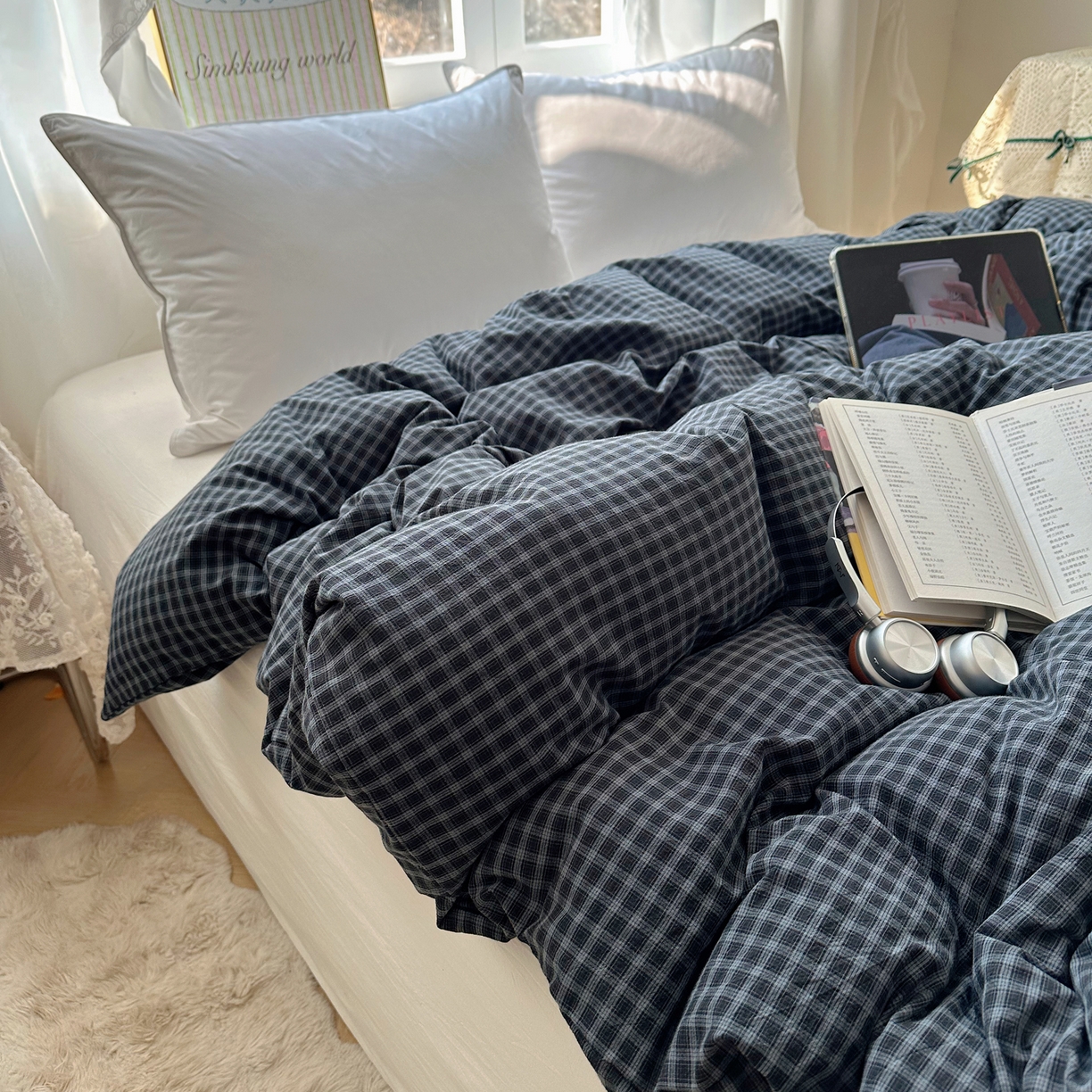 91家纺网 家纺一手货源 找家纺 六巷胡同 2026新款A类全棉纯棉水洗棉色织格子单品被套 被套单件 追光-蓝格