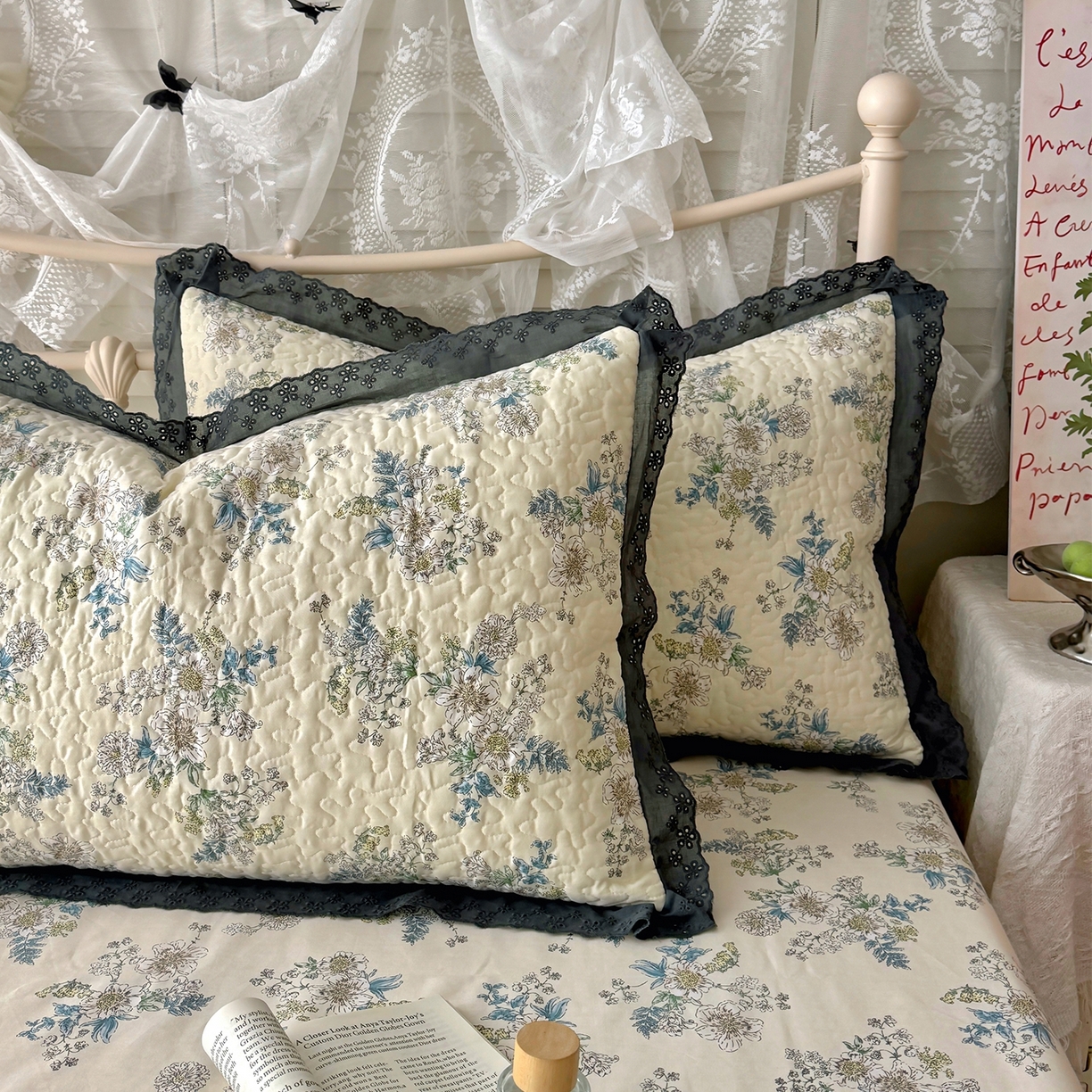 91家纺网 家纺一手货源 找家纺 百寐 2026吸汗防油全棉三层夹棉花边信封加大50*80枕套48*74/40*60枕芯 夹棉-云中忆