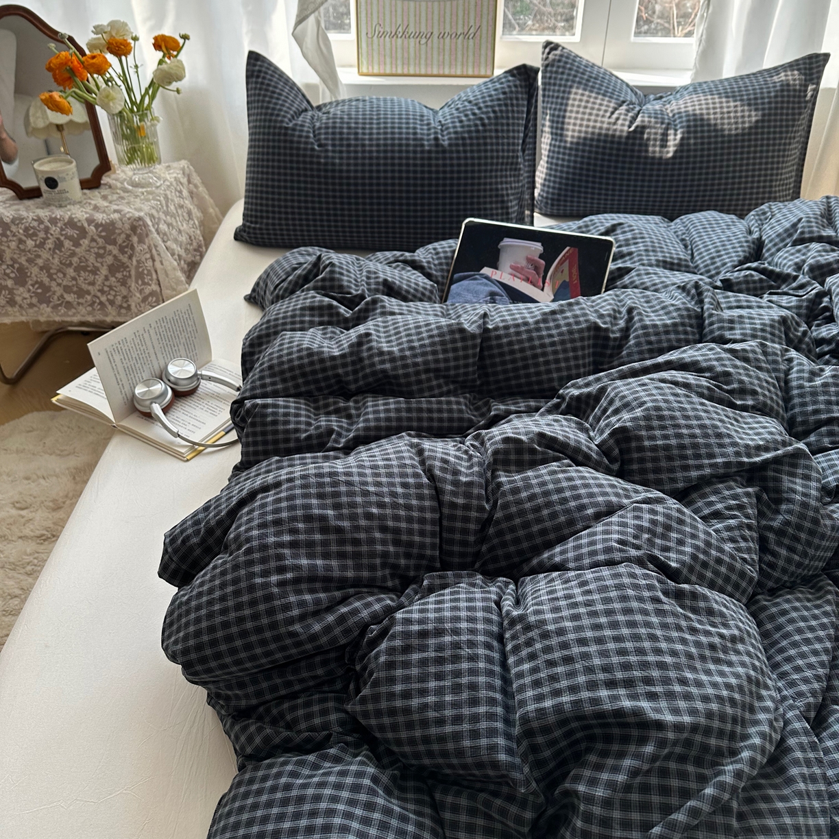 91家纺网 家纺一手货源 找家纺 六巷胡同 2026新款A类全棉纯棉水洗棉色织格子单品被套 被套单件 追光-蓝格