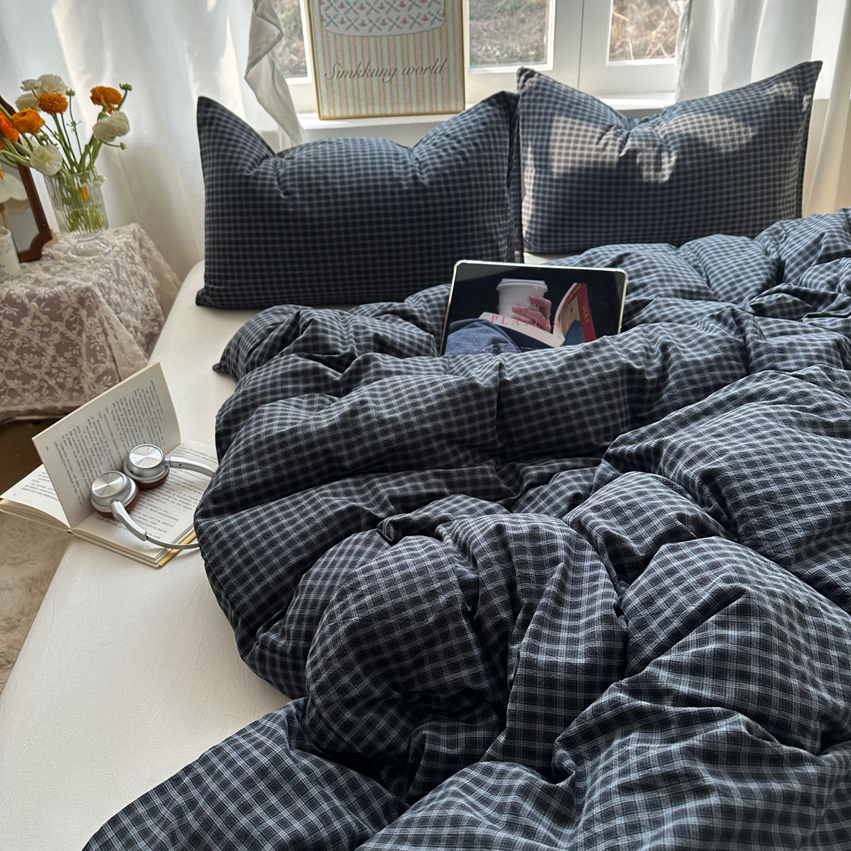 91家纺网 家纺一手货源 找家纺 六巷胡同 2026新款A类全棉纯棉水洗棉色织格子单品被套 被套单件 追光-蓝格