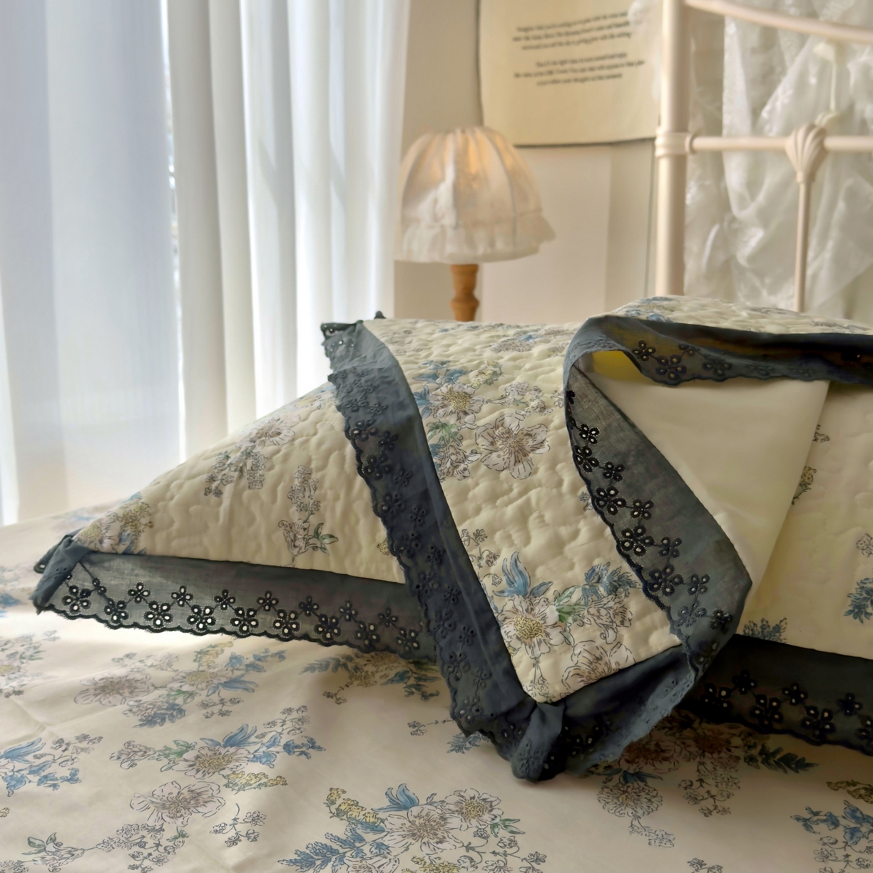 91家纺网 家纺一手货源 找家纺 百寐 2026吸汗防油全棉三层夹棉花边信封加大50*80枕套48*74/40*60枕芯 夹棉-云中忆