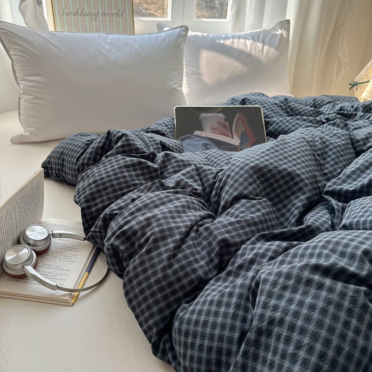 91家纺网 家纺一手货源 找家纺 六巷胡同 2026新款A类全棉纯棉水洗棉色织格子单品被套 被套单件 追光-蓝格