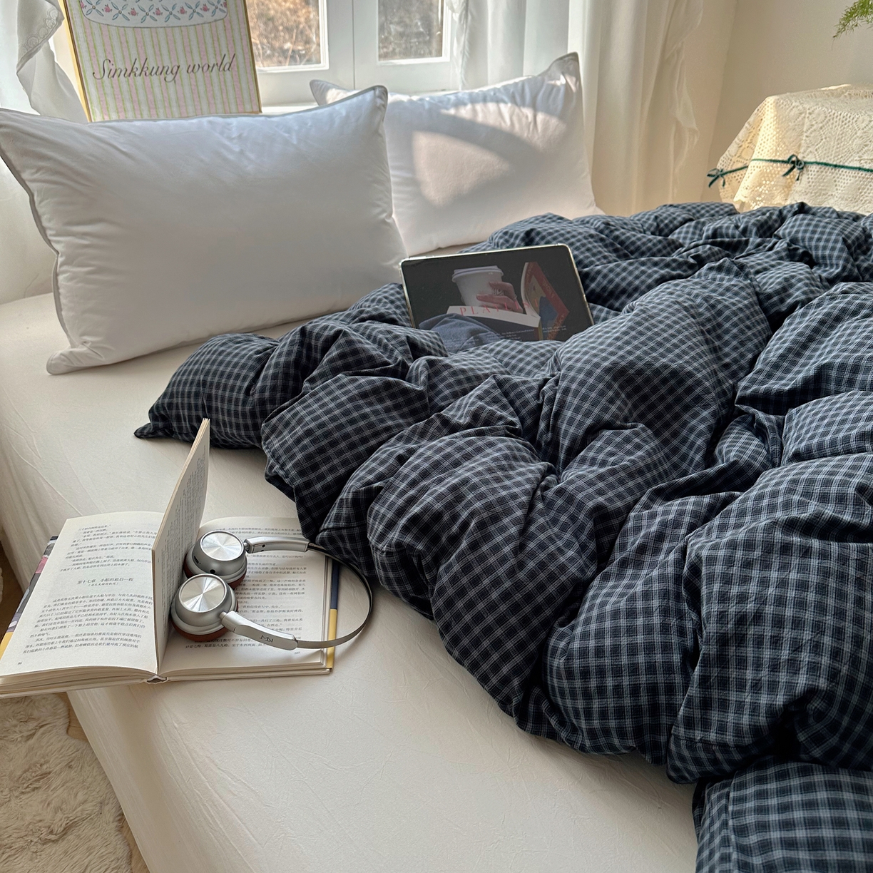 91家纺网 家纺一手货源 找家纺 六巷胡同 2026新款A类全棉纯棉水洗棉色织格子单品被套 被套单件 追光-蓝格