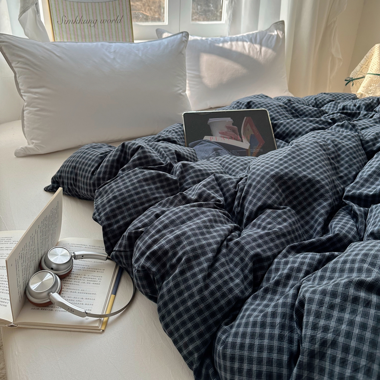 91家纺网 家纺一手货源 找家纺 六巷胡同 2026新款A类全棉纯棉水洗棉色织格子单品被套 被套单件 追光-蓝格