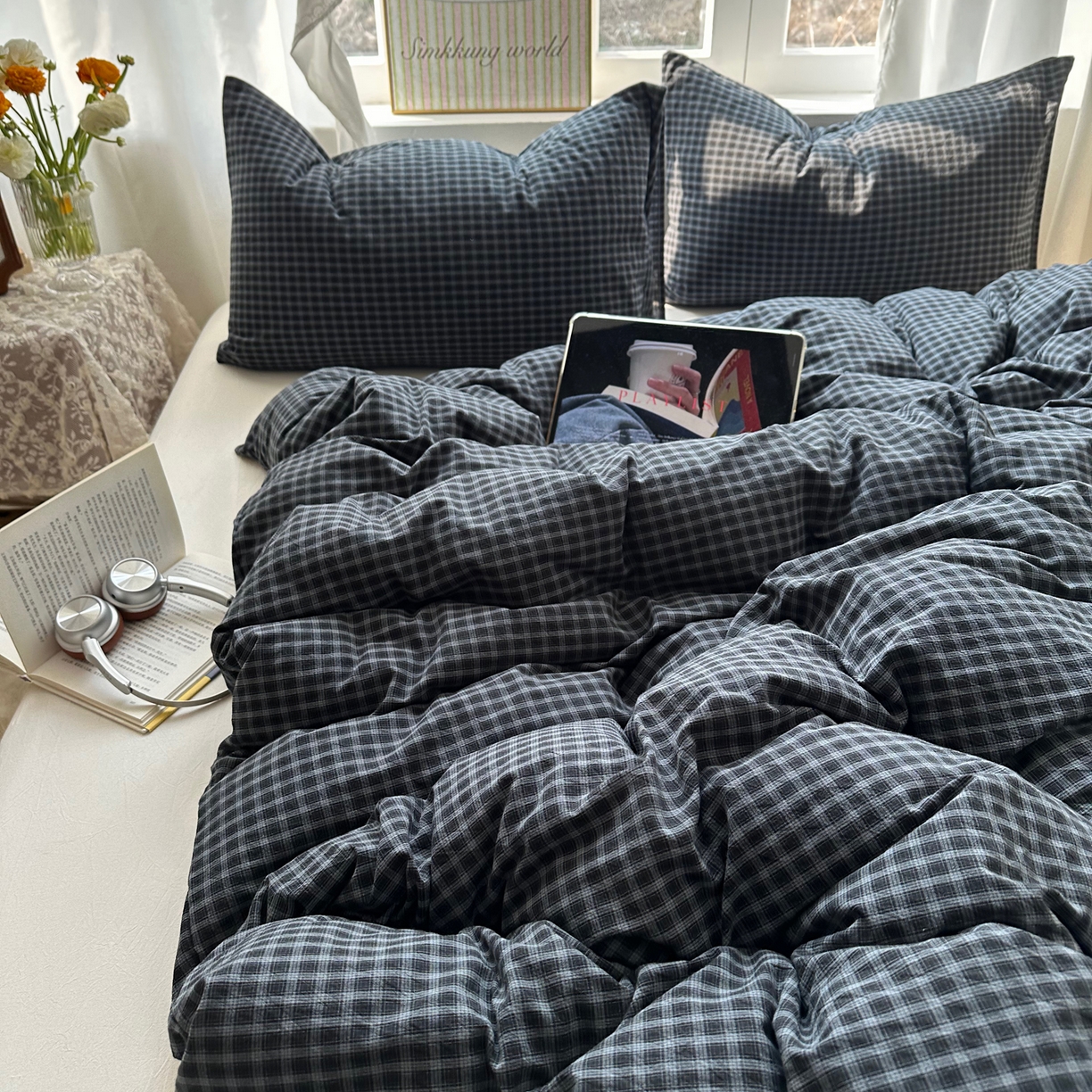 91家纺网 家纺一手货源 找家纺 六巷胡同 2026新款A类全棉纯棉水洗棉色织格子单品被套 被套单件 追光-蓝格