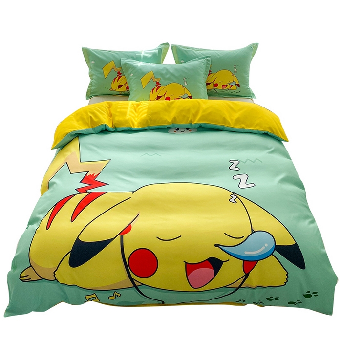 91家纺网 家纺一手货源 找家纺 一电 2026新款卡通被套单件被罩男女儿童学生宿舍单人被单男孩卡幼儿园单人被罩-2.磨毛被套 呼呼皮卡丘