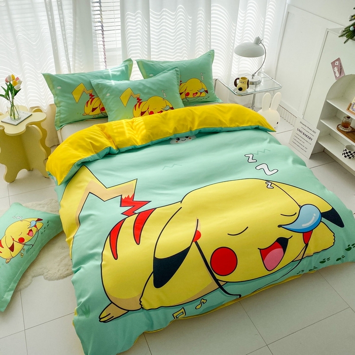 91家纺网 家纺一手货源 找家纺 一电 2026新款卡通被套单件被罩男女儿童学生宿舍单人被单男孩卡幼儿园单人被罩-2.磨毛被套 呼呼皮卡丘