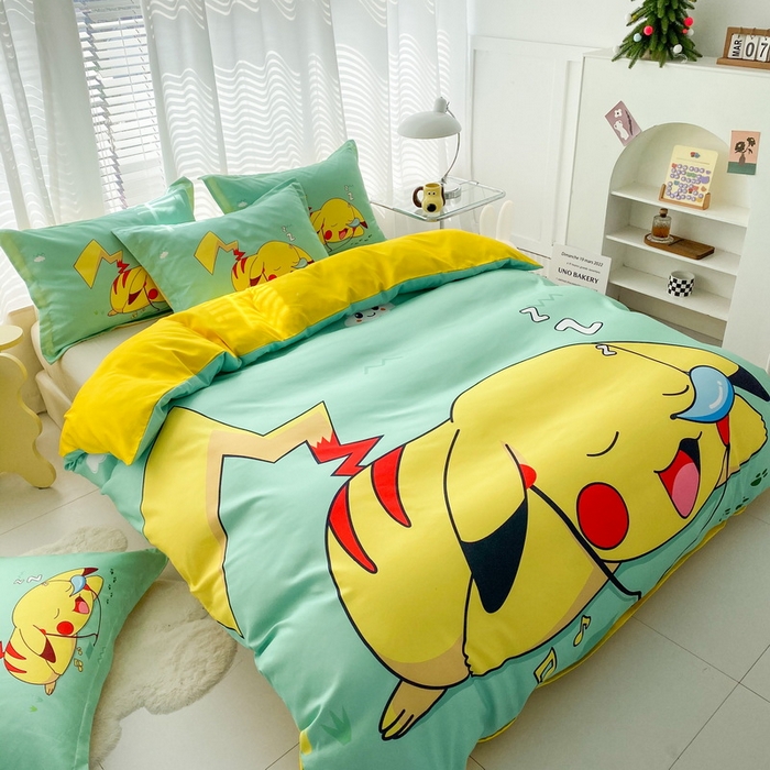 91家纺网 家纺一手货源 找家纺 一电 2026新款卡通被套单件被罩男女儿童学生宿舍单人被单男孩卡幼儿园单人被罩-2.磨毛被套 呼呼皮卡丘
