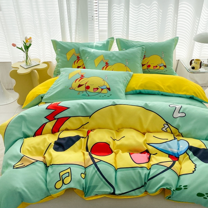 91家纺网 家纺一手货源 找家纺 一电 2026新款卡通被套单件被罩男女儿童学生宿舍单人被单男孩卡幼儿园单人被罩-2.磨毛被套 呼呼皮卡丘