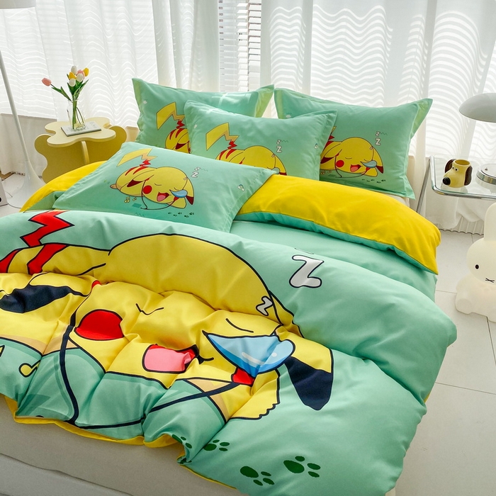 91家纺网 家纺一手货源 找家纺 一电 2026新款卡通被套单件被罩男女儿童学生宿舍单人被单男孩卡幼儿园单人被罩-2.磨毛被套 呼呼皮卡丘