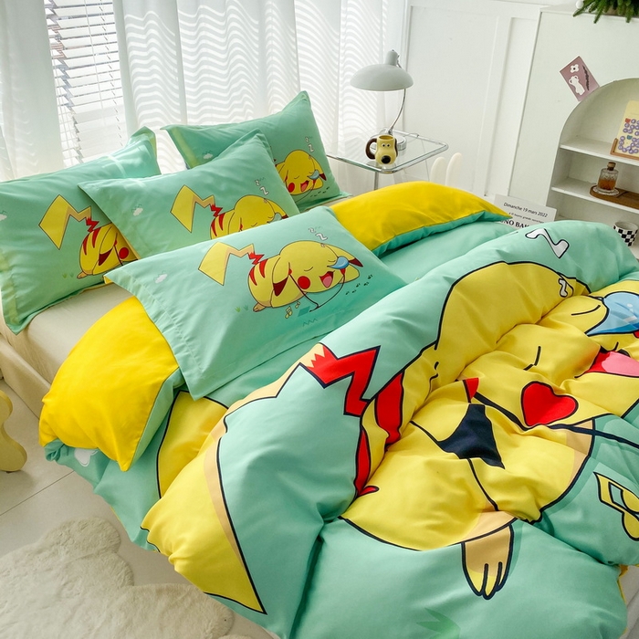 91家纺网 家纺一手货源 找家纺 一电 2026新款卡通被套单件被罩男女儿童学生宿舍单人被单男孩卡幼儿园单人被罩-2.磨毛被套 呼呼皮卡丘