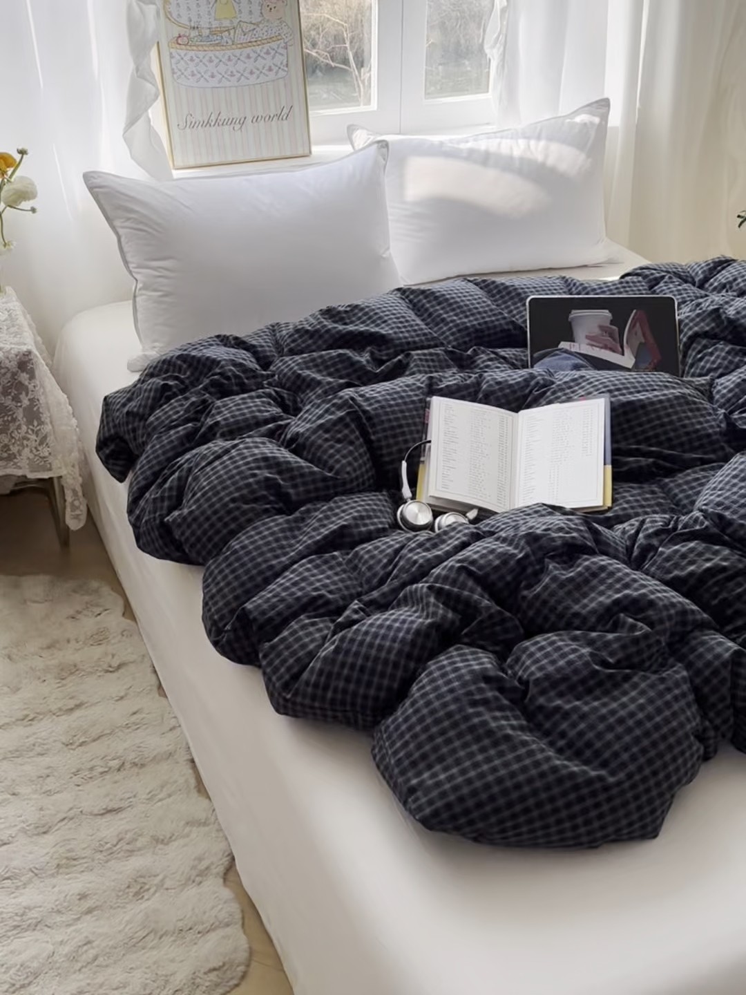 91家纺网 家纺一手货源 找家纺 六巷胡同 2026新款A类全棉纯棉水洗棉色织格子单品被套 被套单件 追光-蓝格