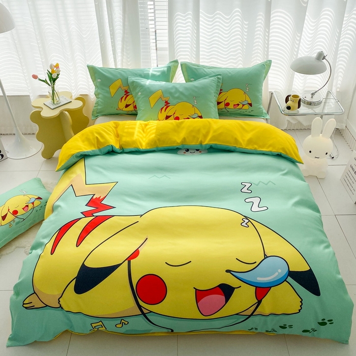 91家纺网 家纺一手货源 找家纺 一电 2026新款卡通被套单件被罩男女儿童学生宿舍单人被单男孩卡幼儿园单人被罩-2.磨毛被套 呼呼皮卡丘