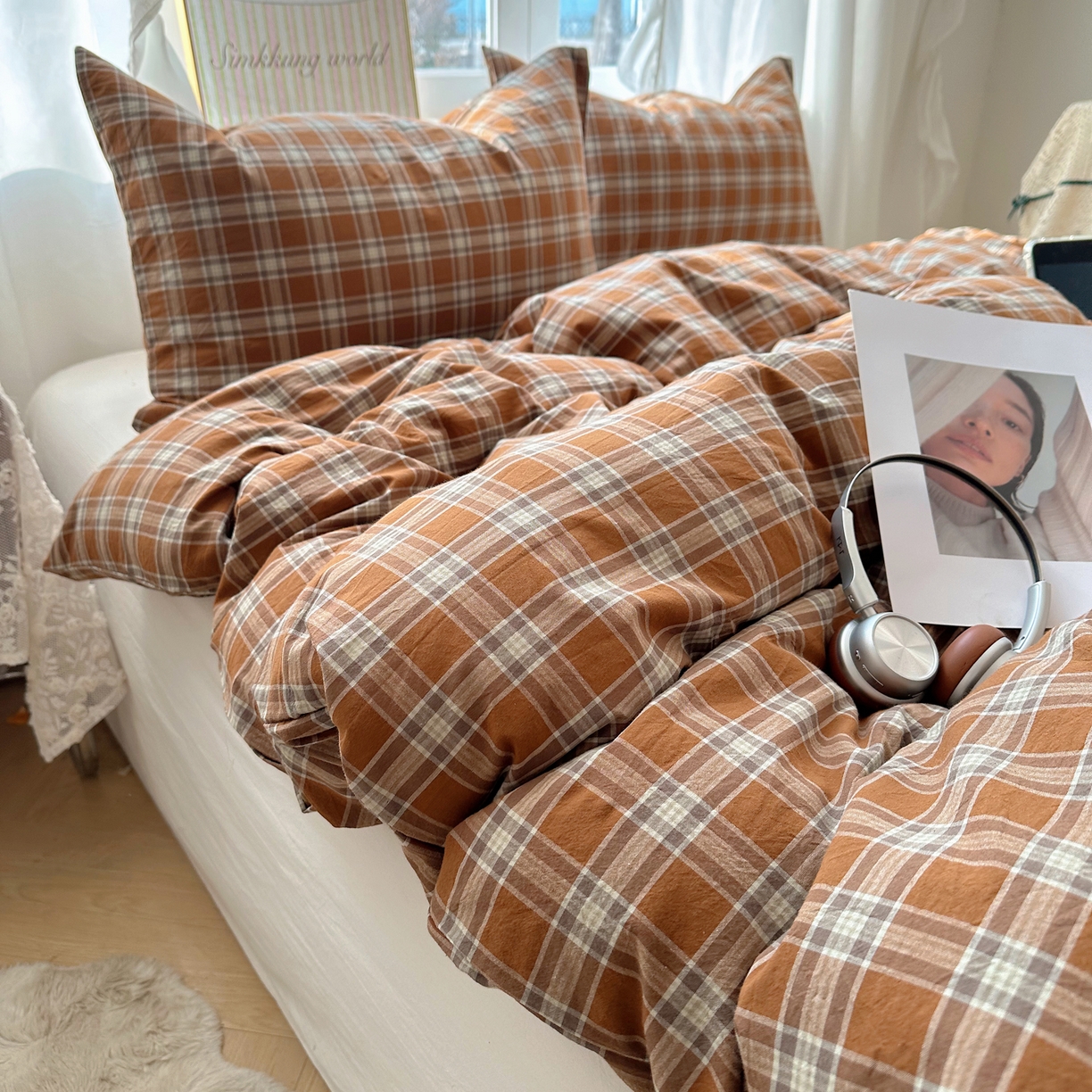 六巷胡同 2026新款A类全棉纯棉水洗棉色织格子单品被套 被套单件 川奈-咖格