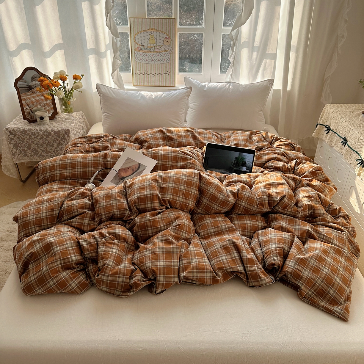 91家纺网 家纺一手货源 找家纺 六巷胡同 2026新款A类全棉纯棉水洗棉色织格子单品被套 被套单件 川奈-咖格