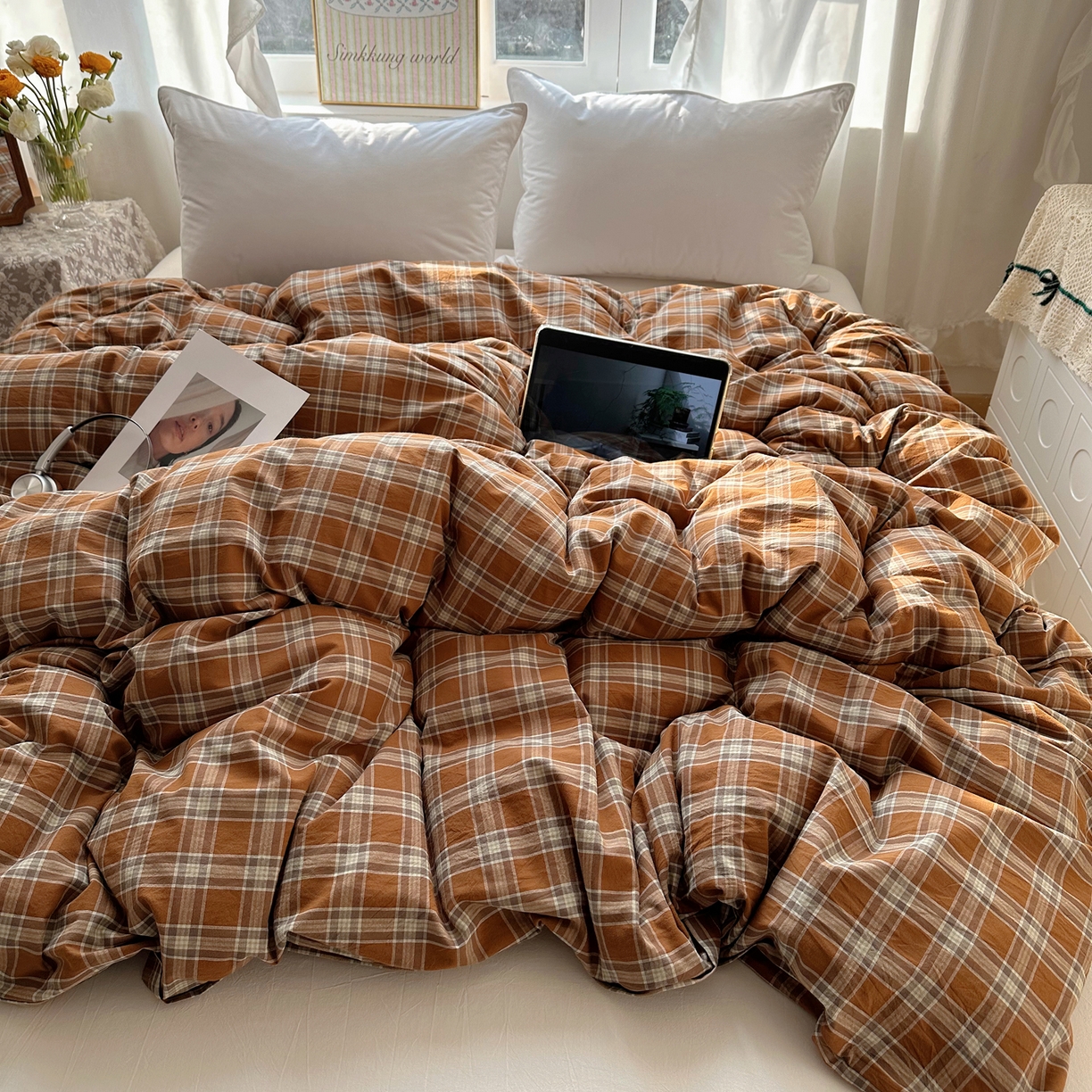 91家纺网 家纺一手货源 找家纺 六巷胡同 2026新款A类全棉纯棉水洗棉色织格子单品被套 被套单件 川奈-咖格