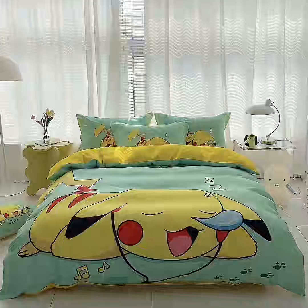 91家纺网 家纺一手货源 找家纺 一电 2026新款卡通被套单件被罩男女儿童学生宿舍单人被单男孩卡幼儿园单人被罩-2.磨毛被套 呼呼皮卡丘