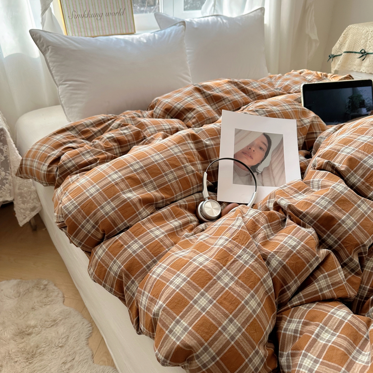 91家纺网 家纺一手货源 找家纺 六巷胡同 2026新款A类全棉纯棉水洗棉色织格子单品被套 被套单件 川奈-咖格