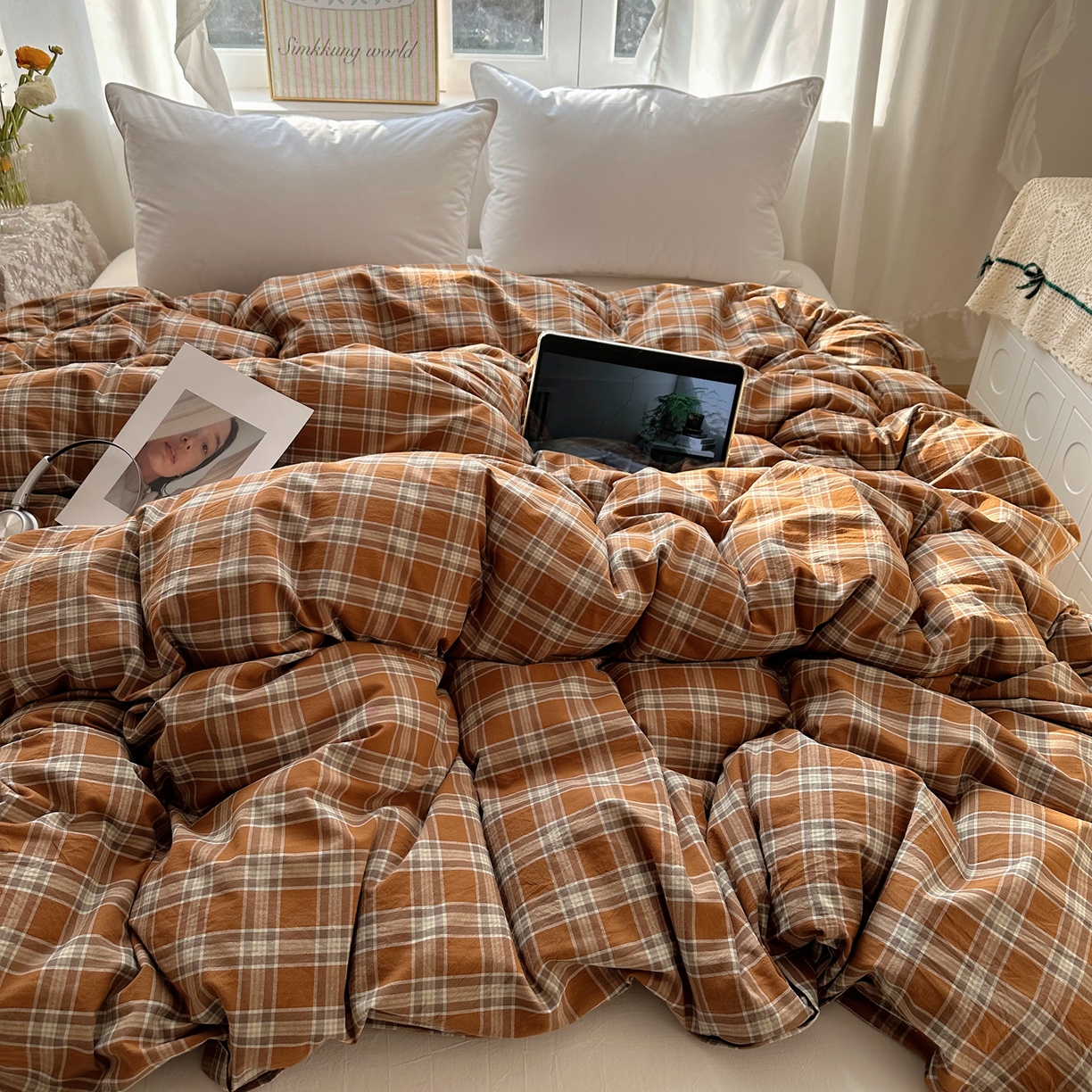 91家纺网 家纺一手货源 找家纺 六巷胡同 2026新款A类全棉纯棉水洗棉色织格子单品被套 被套单件 川奈-咖格