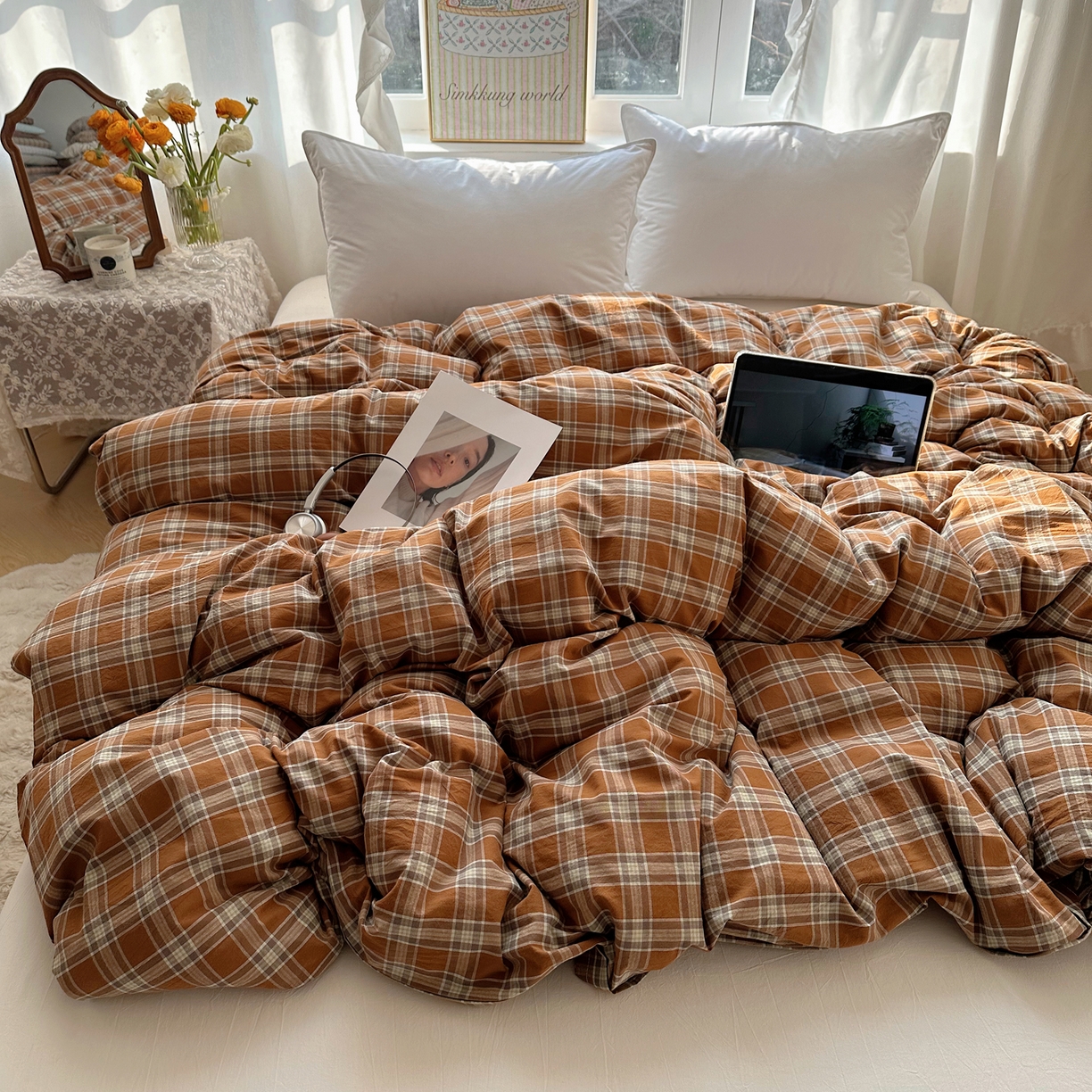 91家纺网 家纺一手货源 找家纺 六巷胡同 2026新款A类全棉纯棉水洗棉色织格子单品被套 被套单件 川奈-咖格