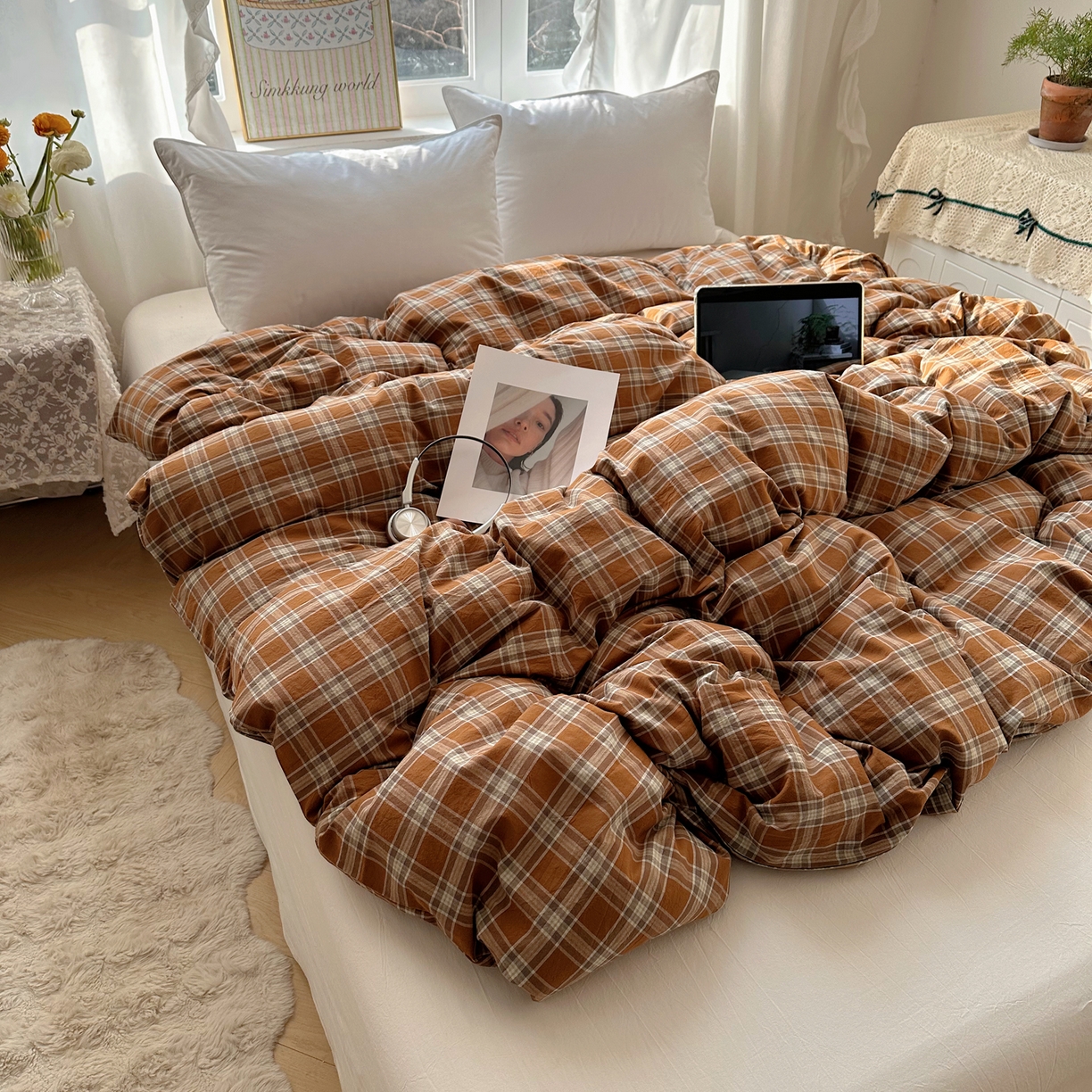 91家纺网 家纺一手货源 找家纺 六巷胡同 2026新款A类全棉纯棉水洗棉色织格子单品被套 被套单件 川奈-咖格