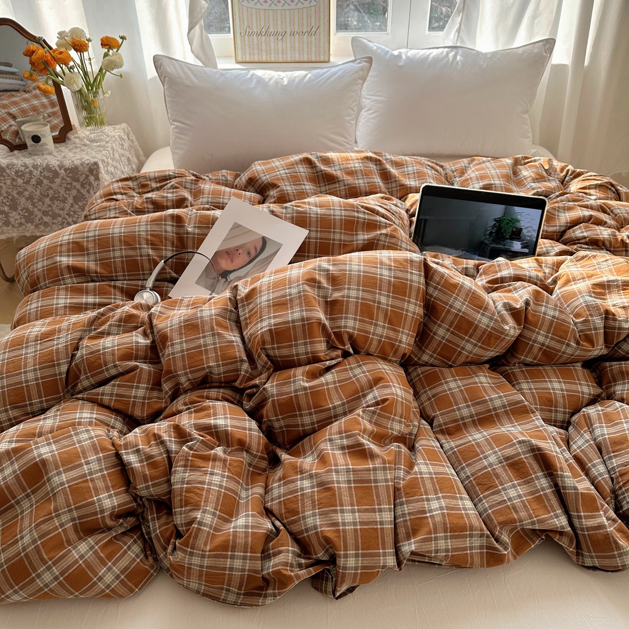 91家纺网 家纺一手货源 找家纺 六巷胡同 2026新款A类全棉纯棉水洗棉色织格子单品被套 被套单件 川奈-咖格