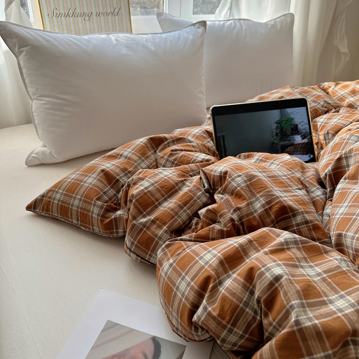 91家纺网 家纺一手货源 找家纺 六巷胡同 2026新款A类全棉纯棉水洗棉色织格子单品被套 被套单件 川奈-咖格