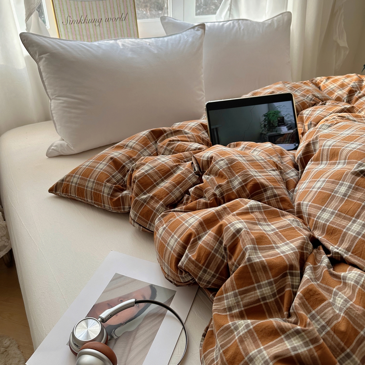 91家纺网 家纺一手货源 找家纺 六巷胡同 2026新款A类全棉纯棉水洗棉色织格子单品被套 被套单件 川奈-咖格