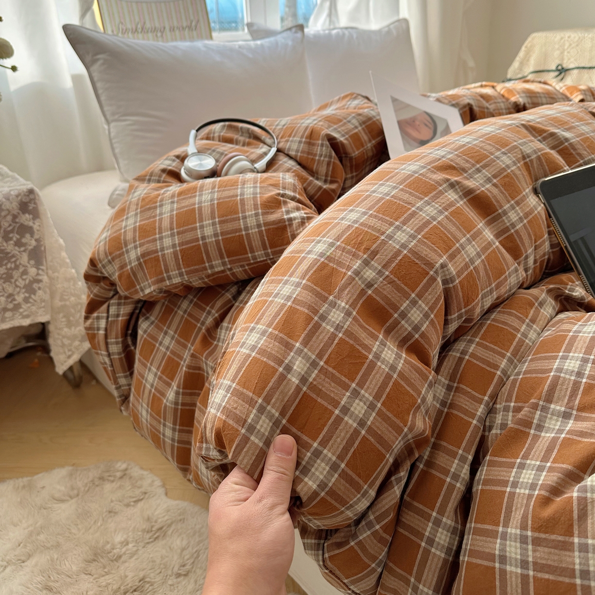 91家纺网 家纺一手货源 找家纺 六巷胡同 2026新款A类全棉纯棉水洗棉色织格子单品被套 被套单件 川奈-咖格