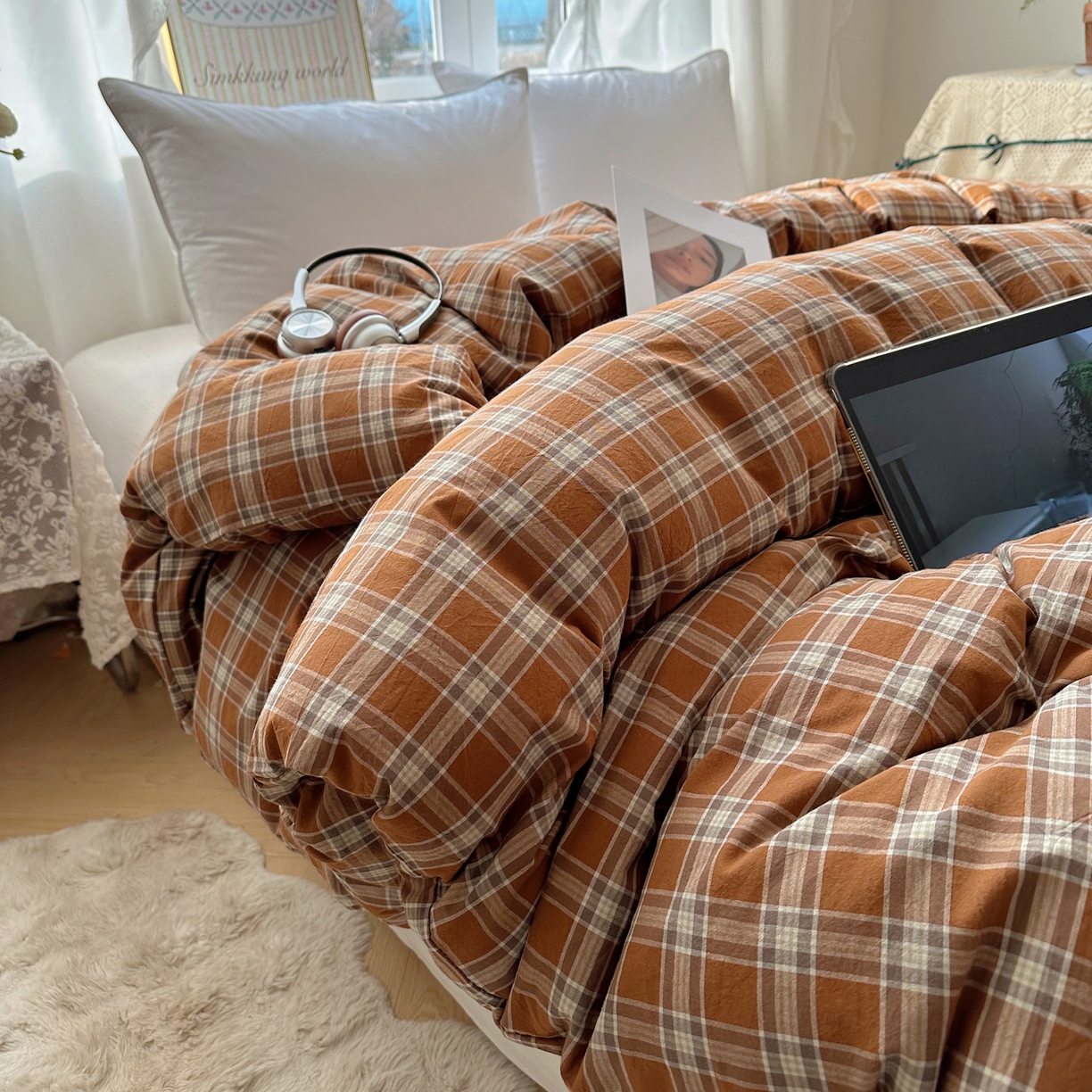 91家纺网 家纺一手货源 找家纺 六巷胡同 2026新款A类全棉纯棉水洗棉色织格子单品被套 被套单件 川奈-咖格