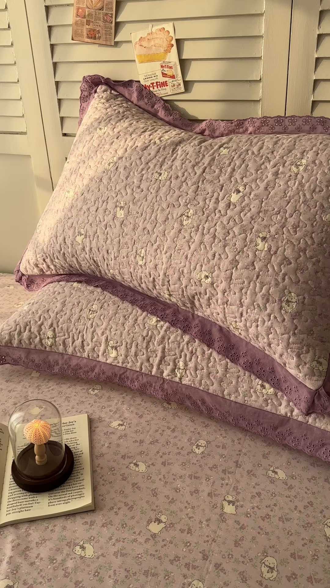 91家纺网 家纺一手货源 找家纺 百寐 2026吸汗防油全棉三层夹棉花边信封加大50*80枕套48*74/40*60枕芯 夹棉-紫小兔