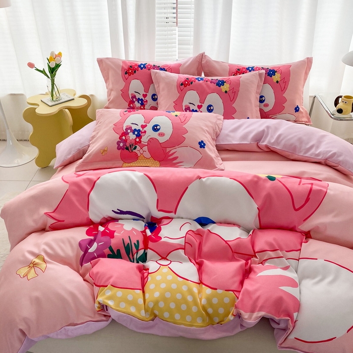 91家纺网 家纺一手货源 找家纺 一电 2026新款卡通被套单件被罩男女儿童学生宿舍单人被单男孩卡幼儿园单人被罩-2.磨毛被套 花朵狐