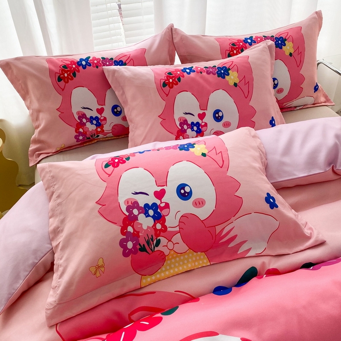 91家纺网 家纺一手货源 找家纺 一电 2026新款卡通被套单件被罩男女儿童学生宿舍单人被单男孩卡幼儿园单人被罩-2.磨毛被套 花朵狐