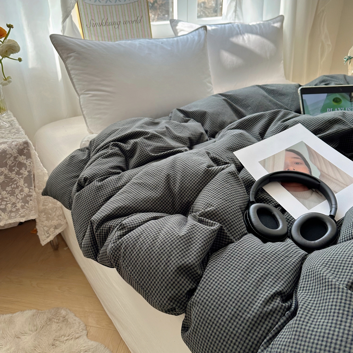 91家纺网 家纺一手货源 找家纺 六巷胡同 2026新款A类全棉纯棉水洗棉色织格子单品被套 被套单件 觅影-黑格