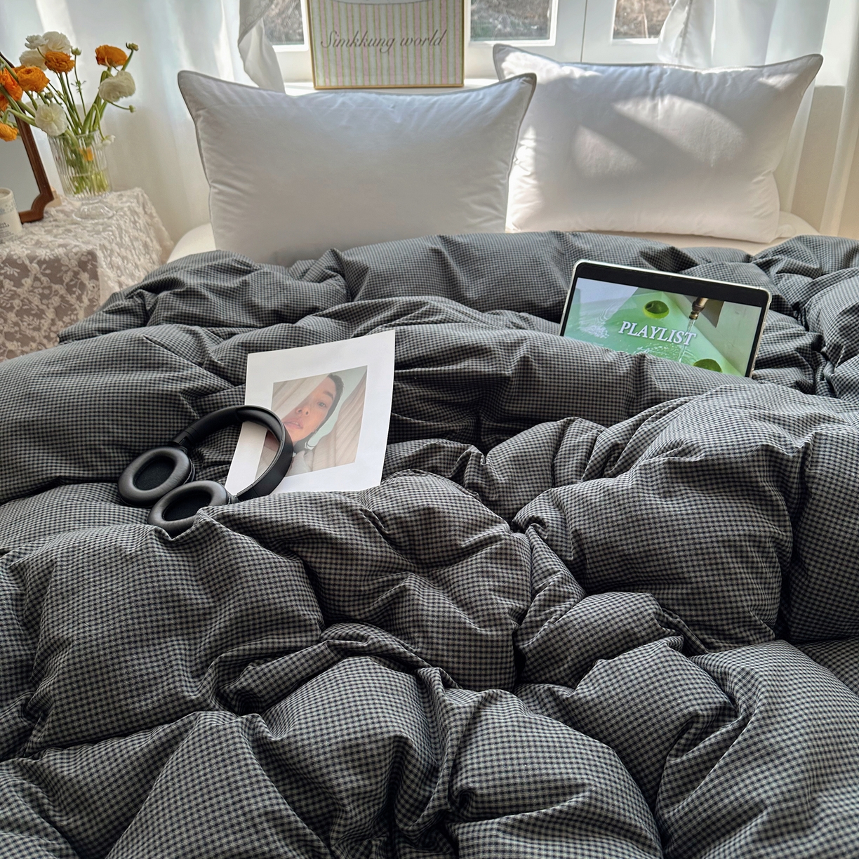 91家纺网 家纺一手货源 找家纺 六巷胡同 2026新款A类全棉纯棉水洗棉色织格子单品被套 被套单件 觅影-黑格