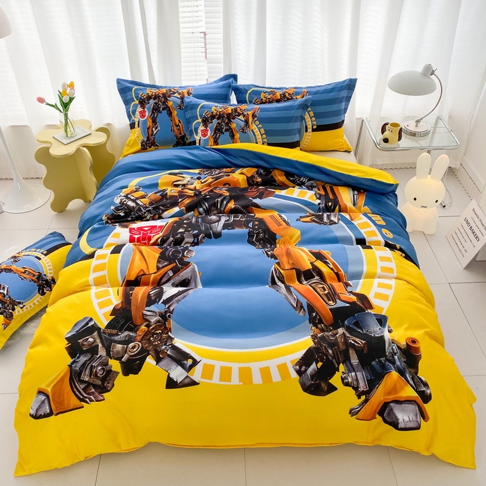 91家纺网 家纺一手货源 找家纺 一电 2026新款卡通被套单件被罩男女儿童学生宿舍单人被单男孩卡幼儿园单人被罩-2.磨毛被套 黄蜂机器人