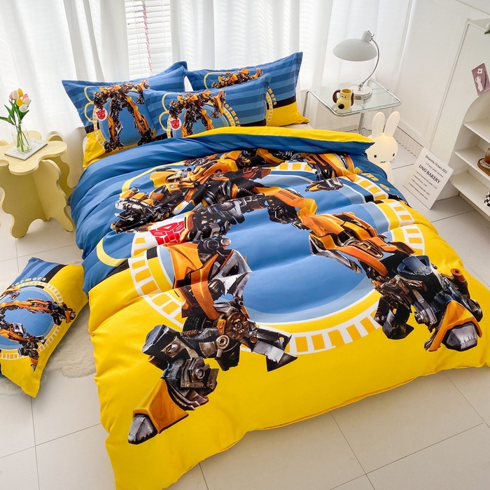 91家纺网 家纺一手货源 找家纺 一电 2026新款卡通被套单件被罩男女儿童学生宿舍单人被单男孩卡幼儿园单人被罩-2.磨毛被套 黄蜂机器人