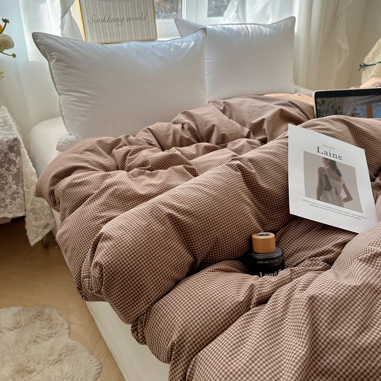 91家纺网 家纺一手货源 找家纺 六巷胡同 2026新款A类全棉纯棉水洗棉色织格子单品被套 被套单件 觅影-咖格