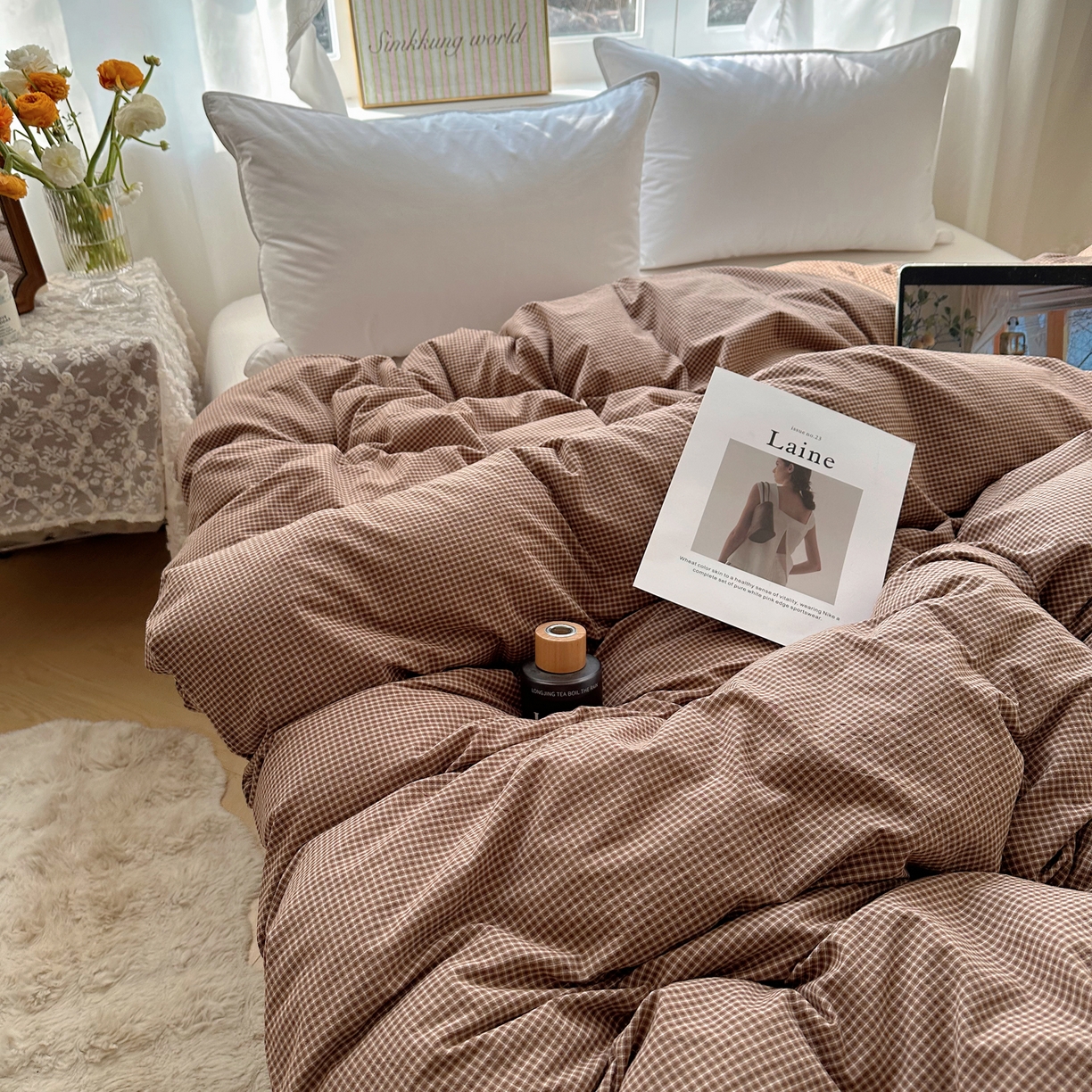 91家纺网 家纺一手货源 找家纺 六巷胡同 2026新款A类全棉纯棉水洗棉色织格子单品被套 被套单件 觅影-咖格