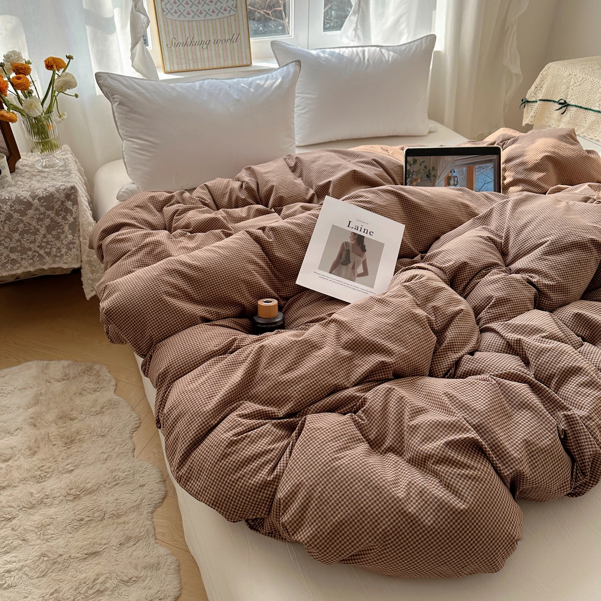 91家纺网 家纺一手货源 找家纺 六巷胡同 2026新款A类全棉纯棉水洗棉色织格子单品被套 被套单件 觅影-咖格