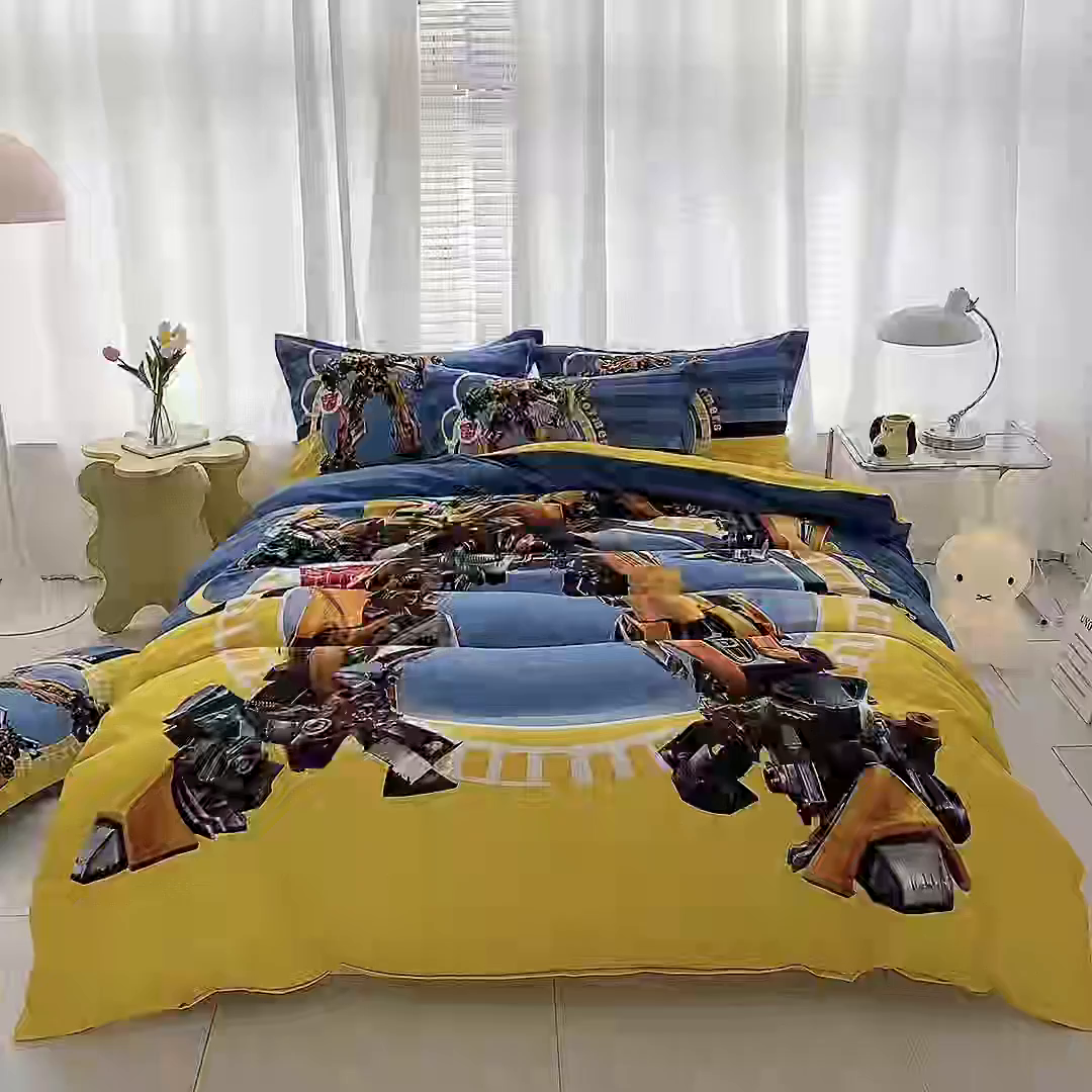 91家纺网 家纺一手货源 找家纺 一电 2026新款卡通被套单件被罩男女儿童学生宿舍单人被单男孩卡幼儿园单人被罩-2.磨毛被套 黄蜂机器人