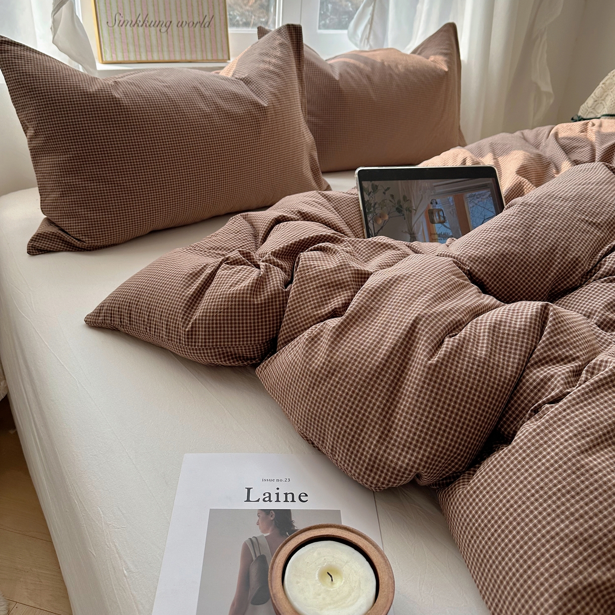 91家纺网 家纺一手货源 找家纺 六巷胡同 2026新款A类全棉纯棉水洗棉色织格子单品被套 被套单件 觅影-咖格