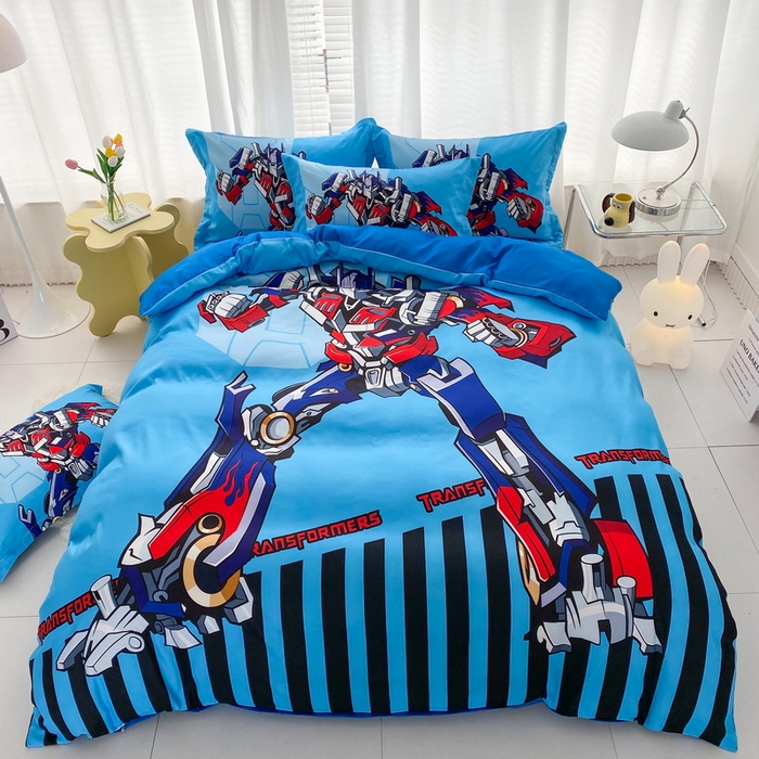 91家纺网 家纺一手货源 找家纺 一电 2026新款卡通被套单件被罩男女儿童学生宿舍单人被单男孩卡幼儿园单人被罩-2.磨毛被套 机器人