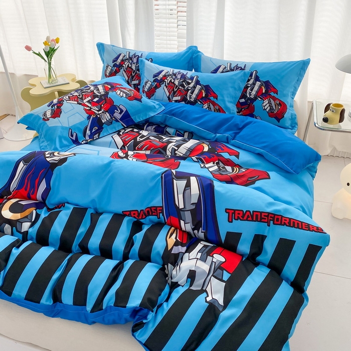 91家纺网 家纺一手货源 找家纺 一电 2026新款卡通被套单件被罩男女儿童学生宿舍单人被单男孩卡幼儿园单人被罩-2.磨毛被套 机器人