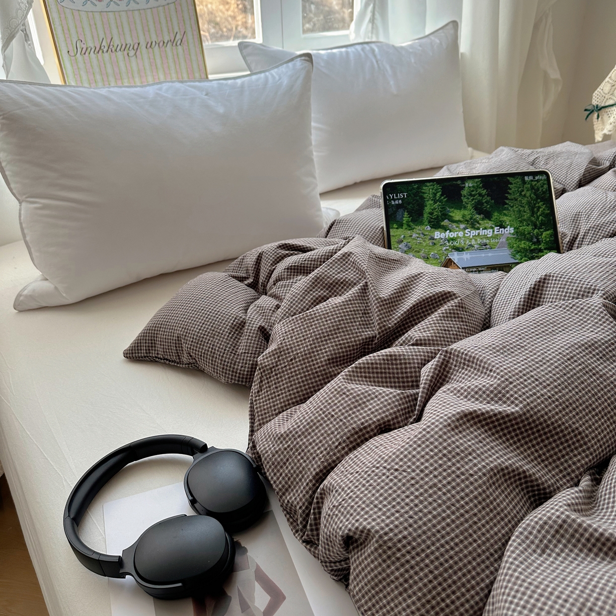 91家纺网 家纺一手货源 找家纺 六巷胡同 2026新款A类全棉纯棉水洗棉色织格子单品被套 被套单件 觅影-棕格