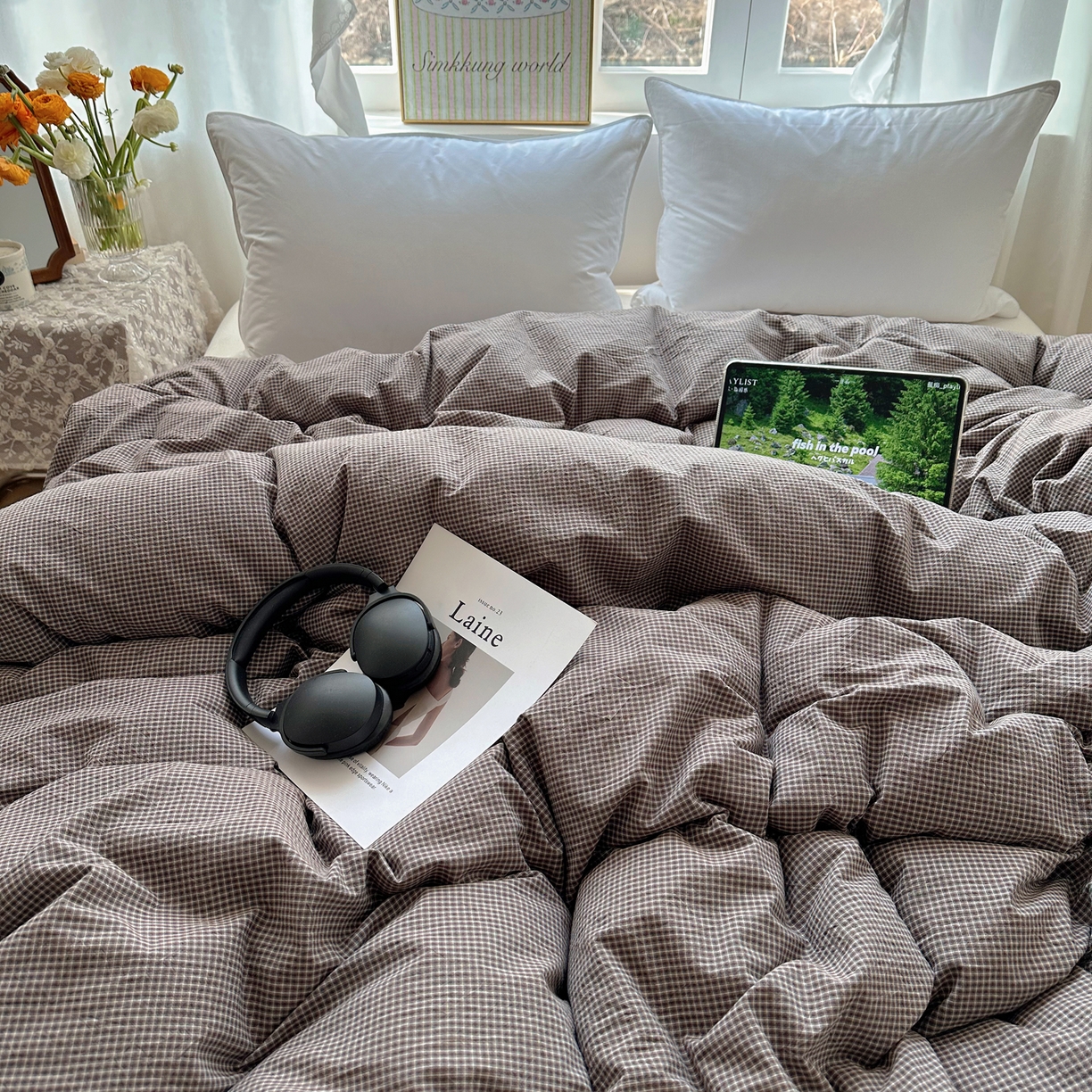 91家纺网 家纺一手货源 找家纺 六巷胡同 2026新款A类全棉纯棉水洗棉色织格子单品被套 被套单件 觅影-棕格