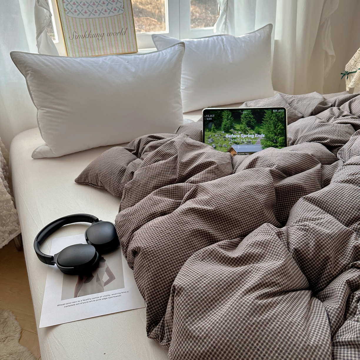 91家纺网 家纺一手货源 找家纺 六巷胡同 2026新款A类全棉纯棉水洗棉色织格子单品被套 被套单件 觅影-棕格