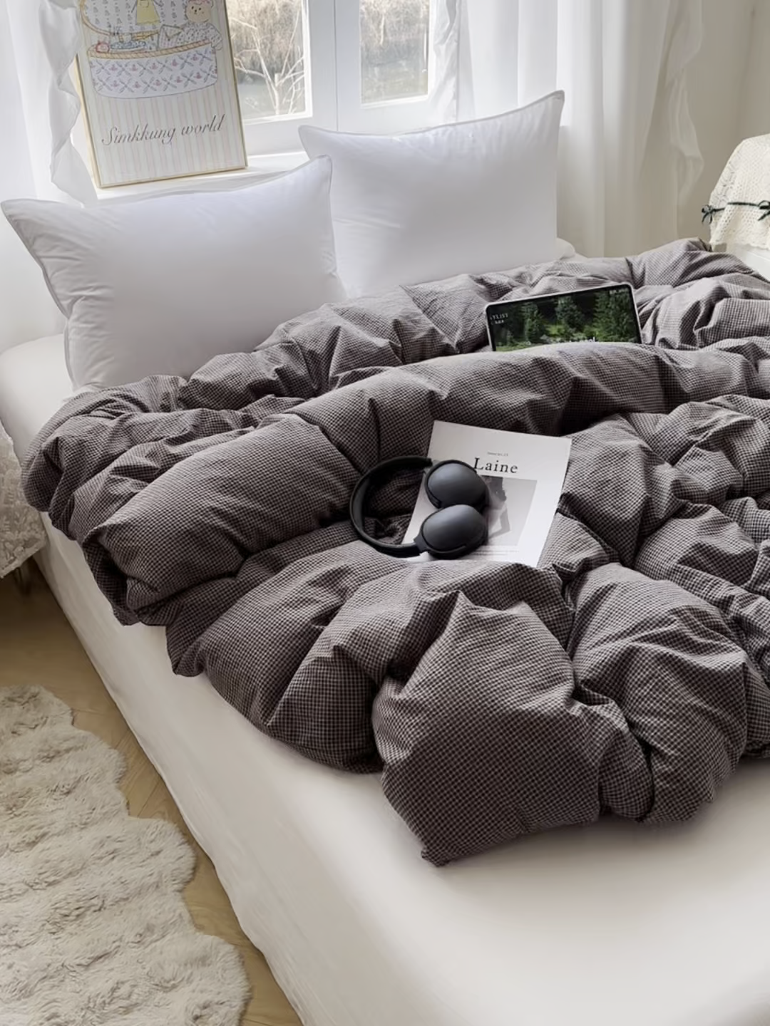 91家纺网 家纺一手货源 找家纺 六巷胡同 2026新款A类全棉纯棉水洗棉色织格子单品被套 被套单件 觅影-棕格