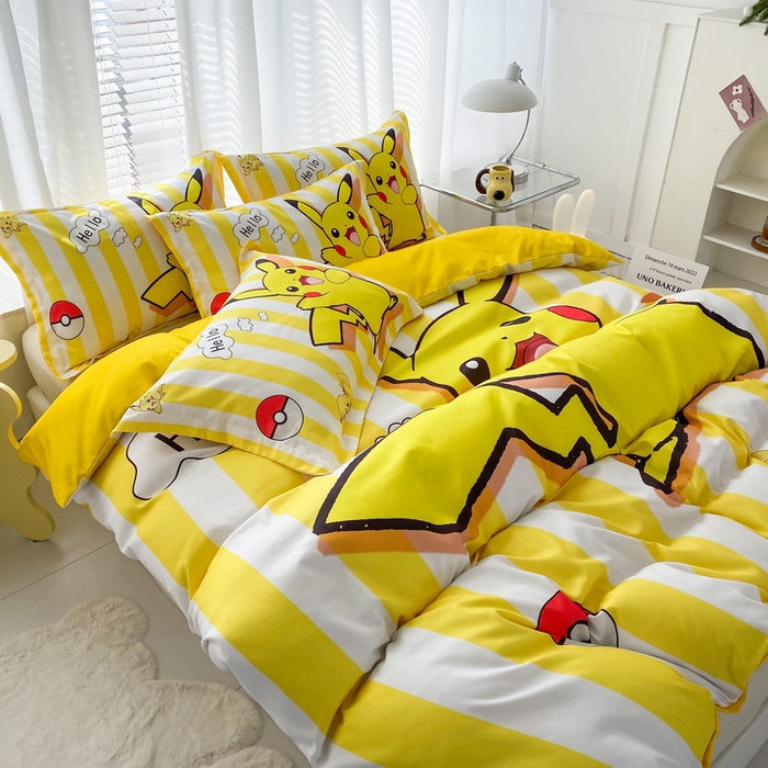 91家纺网 家纺一手货源 找家纺 一电 2026新款卡通被套单件被罩男女儿童学生宿舍单人被单男孩卡幼儿园单人被罩-2.磨毛被套 开心皮卡丘